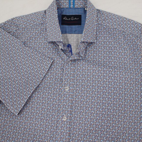 Robert Graham Shirt Mens XL Tailored Fit Button Up Geometric Print Short Sleeve - Picture 1 of 13